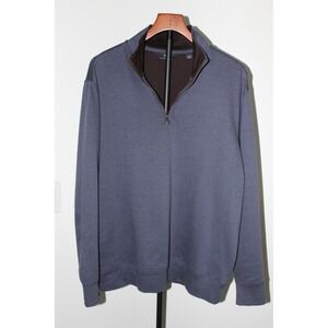 Hart Schaffner Marx Mens Blue Brown Micro Houndstooth 1/4 Zip Cotton Pullover L